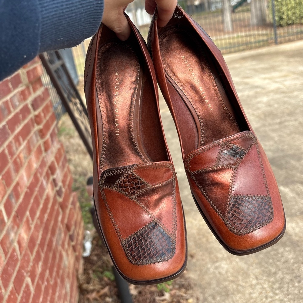 ANTONIO MELANI Brown Leather Flats with Patterned Detail